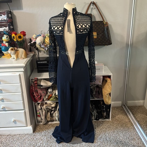 NWT Sexy Blue Lace Flared Jumpsuit - Picture 5 of 7